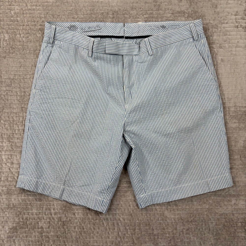 Polo Ralph Lauren Suffield Fit Seersucker Shorts 38 Blue White Striped Cotton